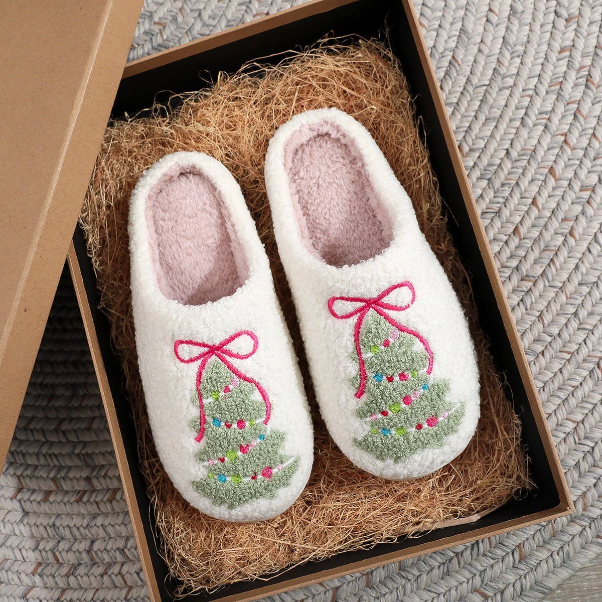 Cozy Christmas Bow Slippers Non-Slip Home Shoes_CWSHF00216