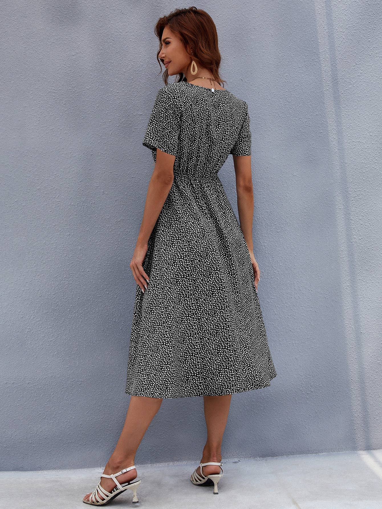 Round neck floral style waist long printed dress