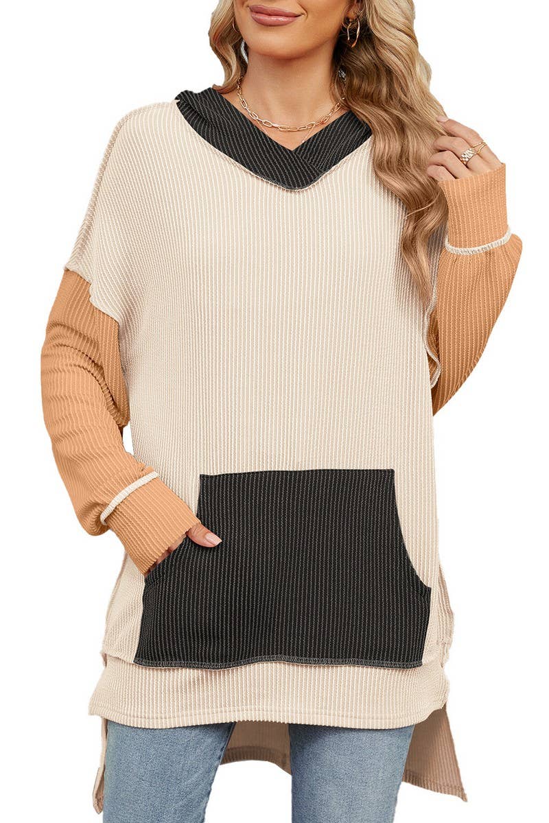 CWOHOL1111_AUTUMN AND WINTER COLOR MATCHING IRREGULAR HOODIE