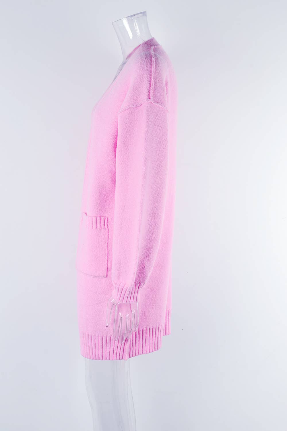 KNIT SOLID POCKET LONG FASHION SWEATER JACKET