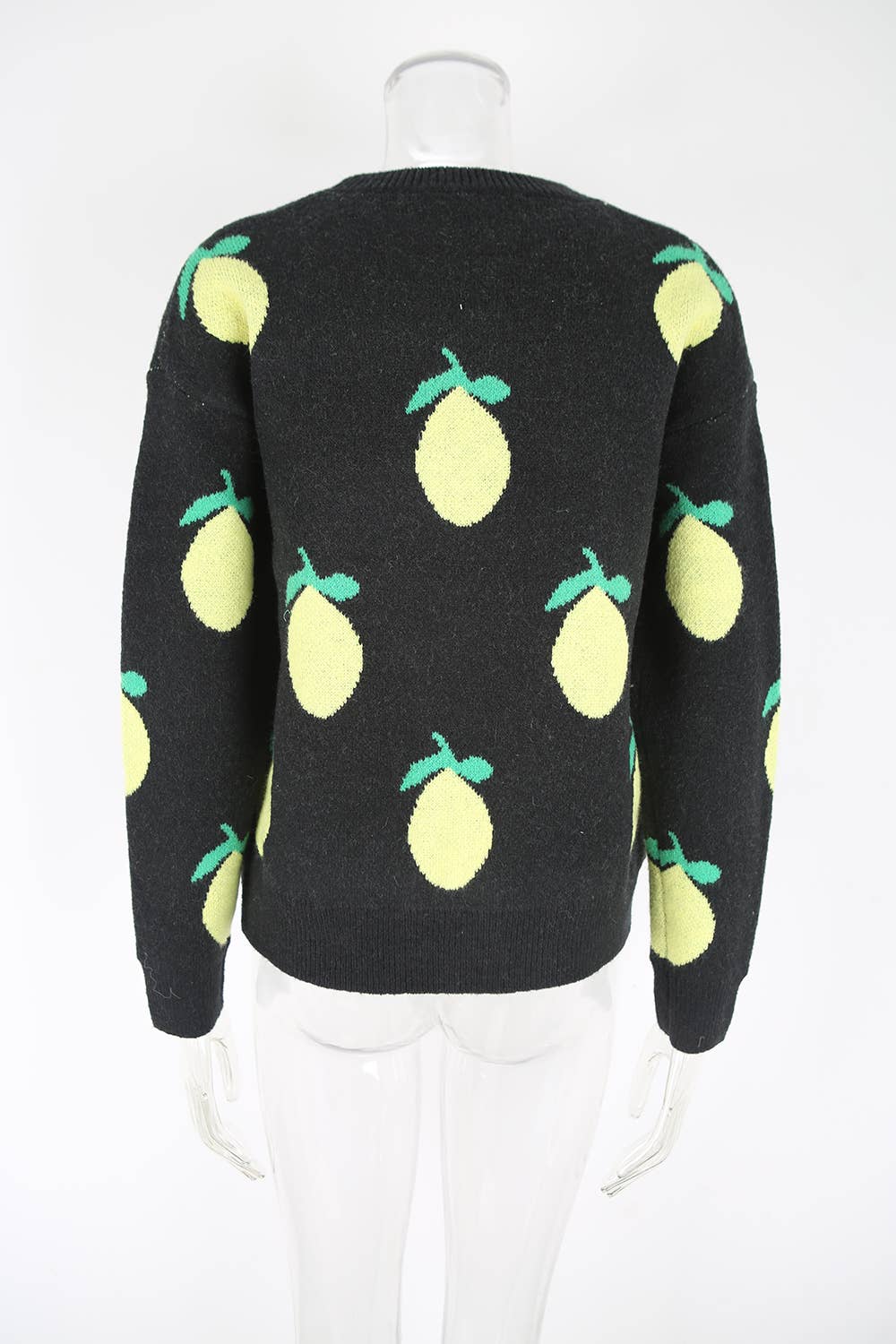 Lemon jacquard round-neck knitted sweater