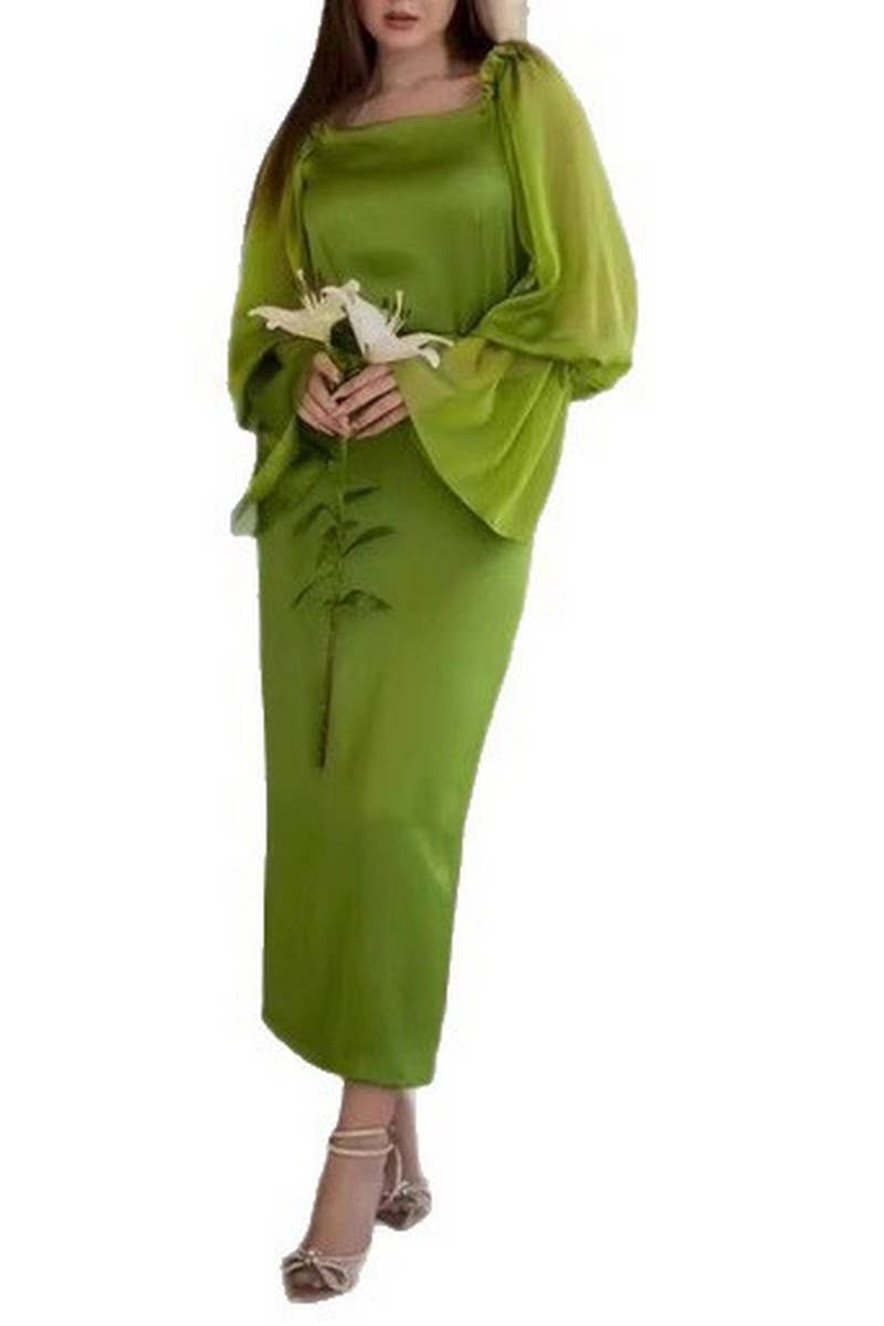 CWDMD01219_FOREST-STYLE FLOWING LONG-SLEEVED CHIFFON DRESS