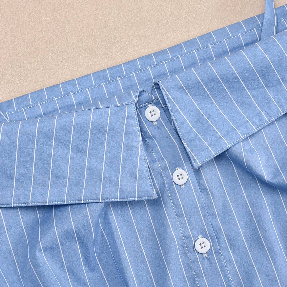 Fitted striped one-shoulder cropped shirt