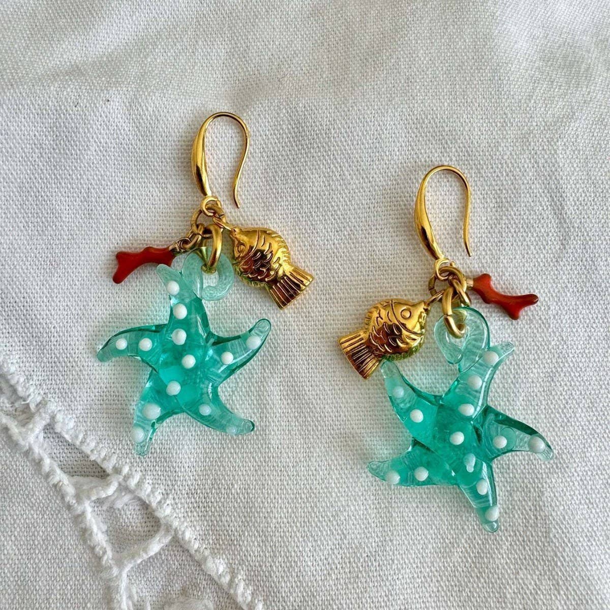 Ocean Series Starfish Fish Seahorse Coral Earrings_CWAJE4996