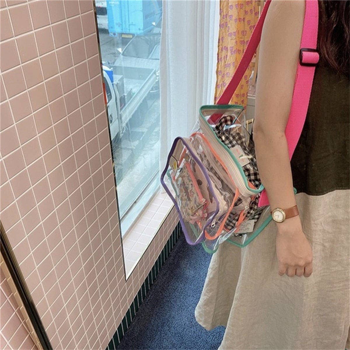 COLOR MATCHING TRANSPARENT BEACH BAG SHOULDER BAG_CWAB1921