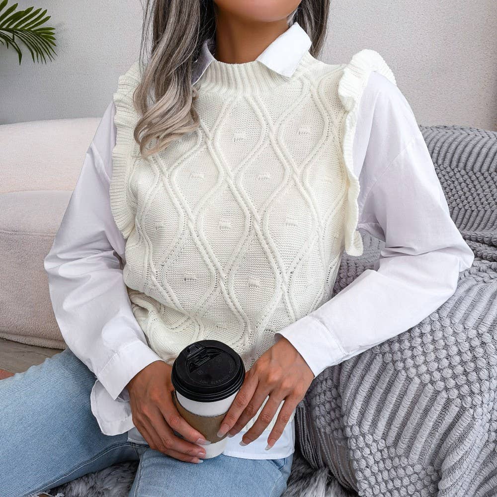 SLEEVELESS SOLID SWEATER WITH LOOSE TEMPERAMENT