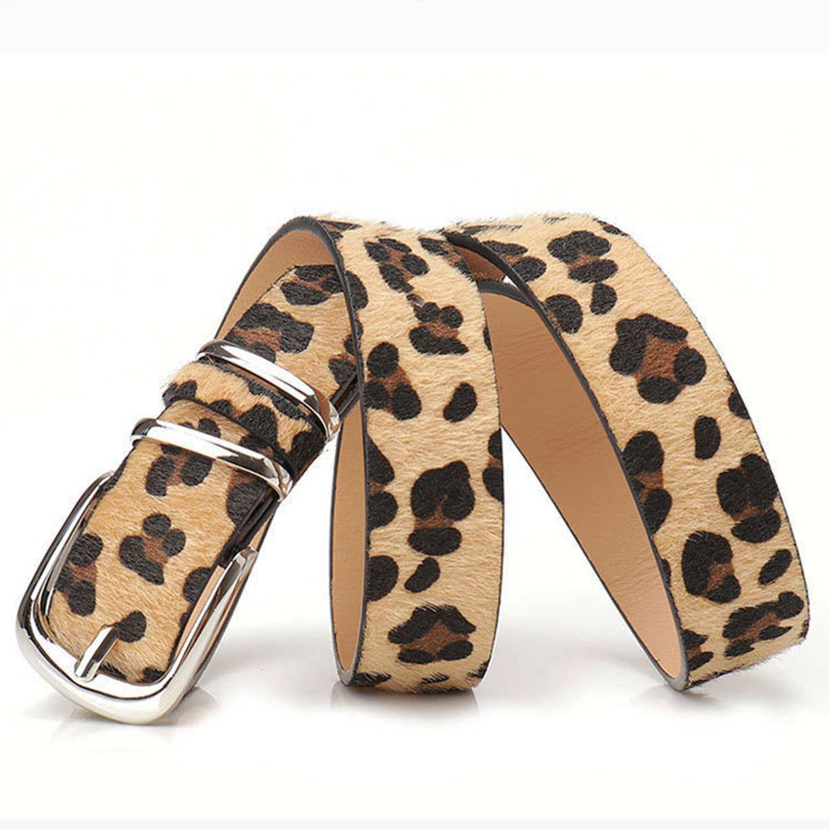 Leopard-print double ring women's belt