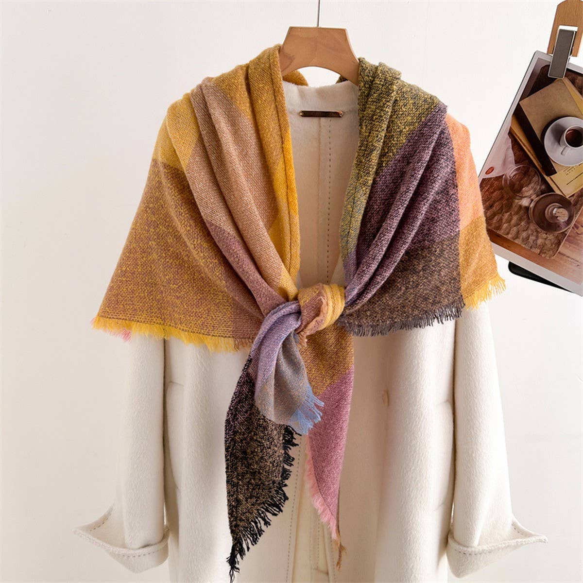 Colorful Plaid Tassel Scarf for Fall Winter