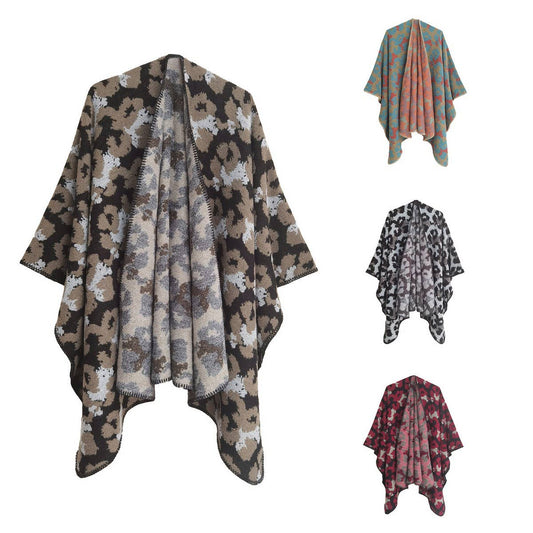 VINTAGE GRAIN PATTERN SPLIT CLOAK SHAWL