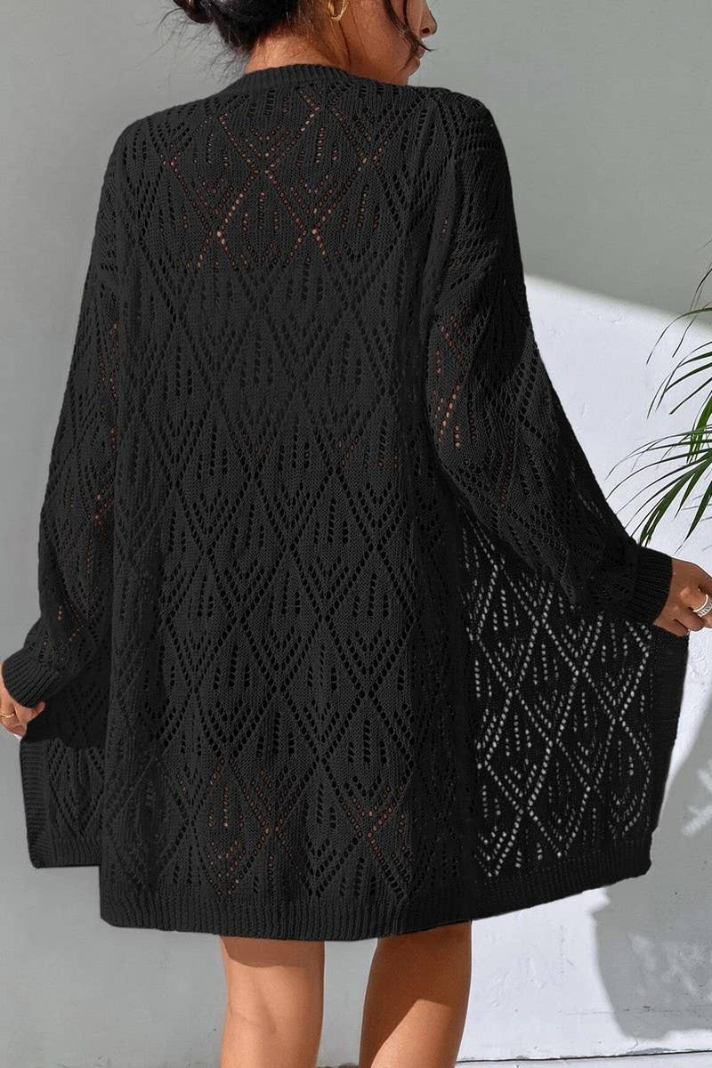 CWOCAL2284_SPRING AND AUTUMN CASUAL HOLLOW KNIT CARDIGAN