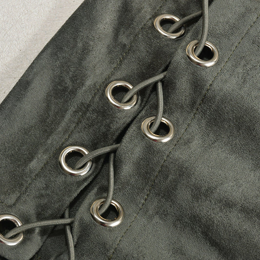 Strappy Chest Wrap Suede Eyelet Mini Skirt Set