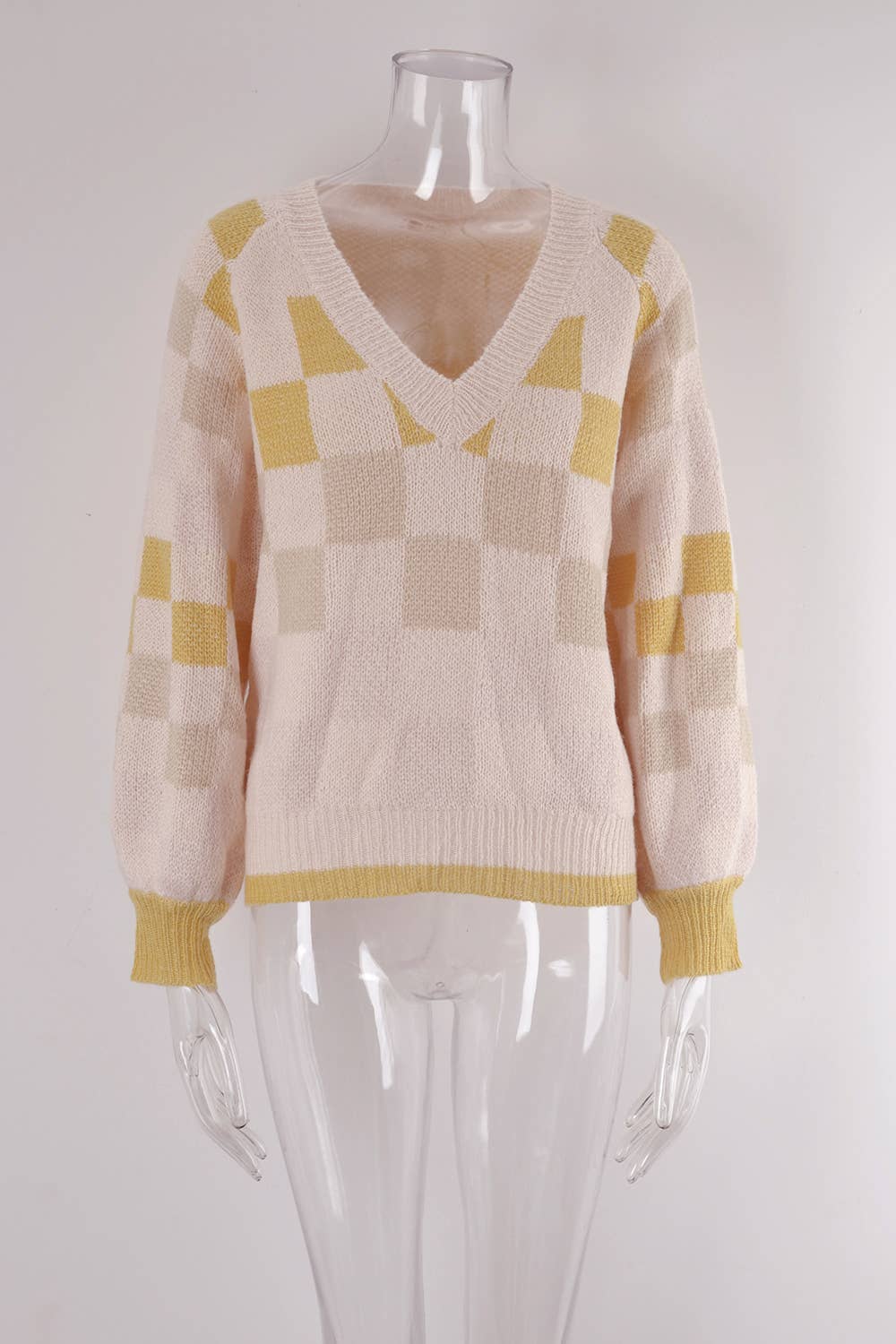 V-NECK PLAID PLUS-SIZE SWEATER PULLOVER