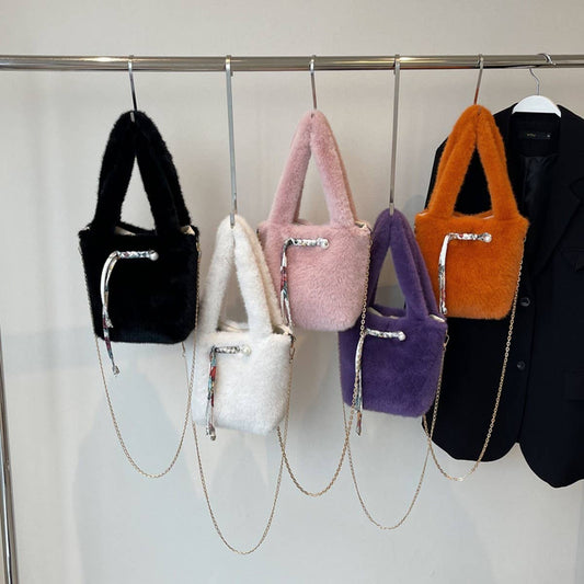 WINTER SHOULDER CROSSBODY PLUSH BUCKET BAG_CWAB3983