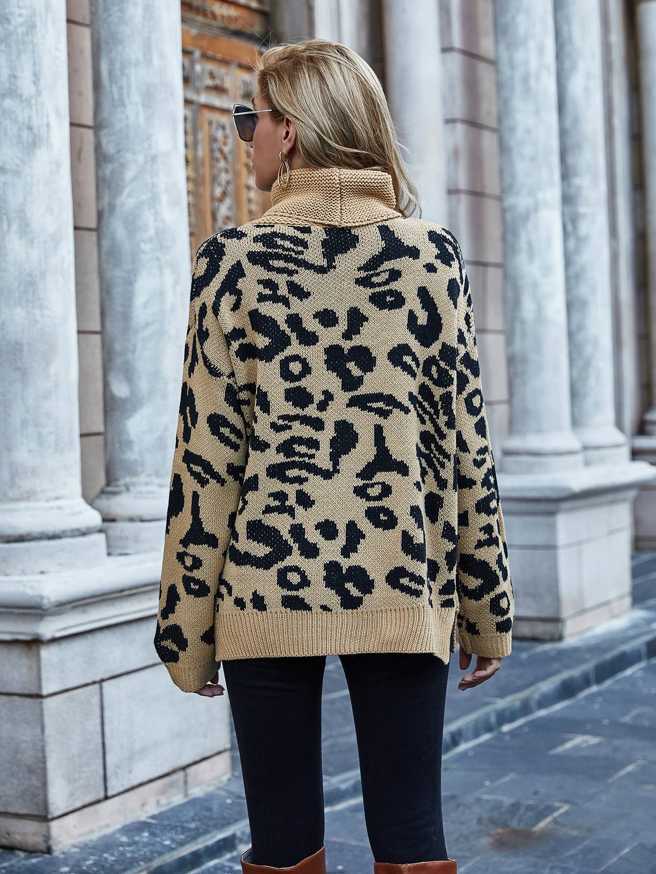 LEOPARD PRINT SWEATER LOOSE TURTLENECK SWEATER