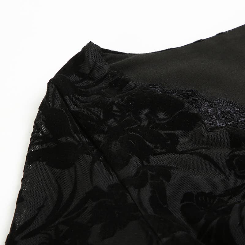 Sexy lace see-through splicing V-neck T-shirt