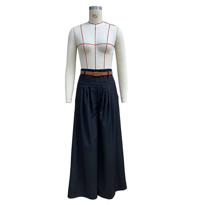 Solid-color high-waisted casual wide-leg pants