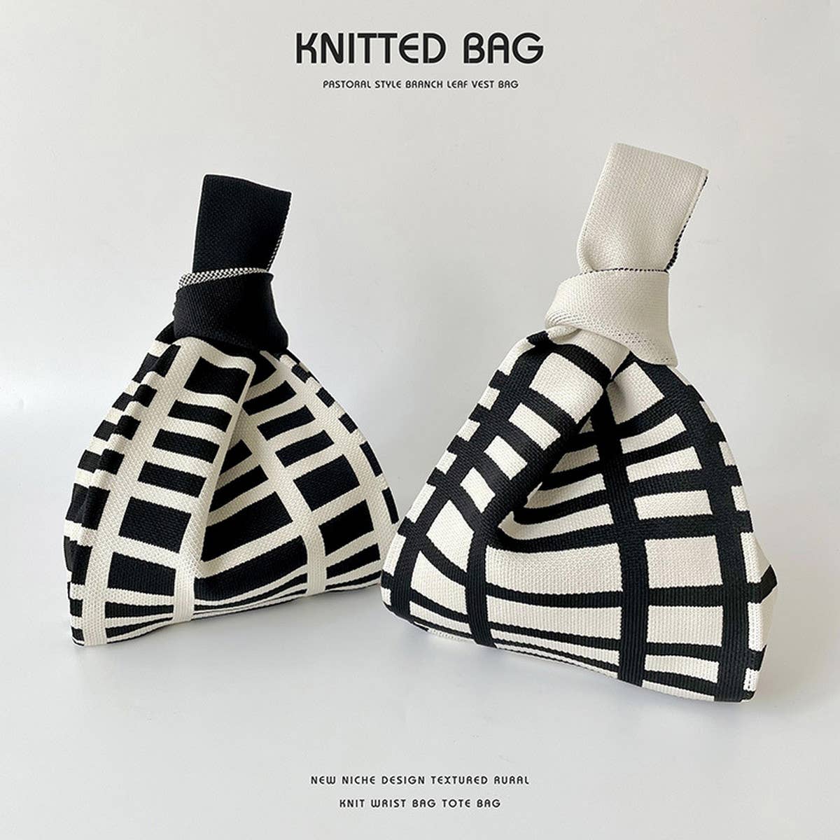 BLACK AND WHITE STRIPED STITCH HANDBAG_CWAB2393