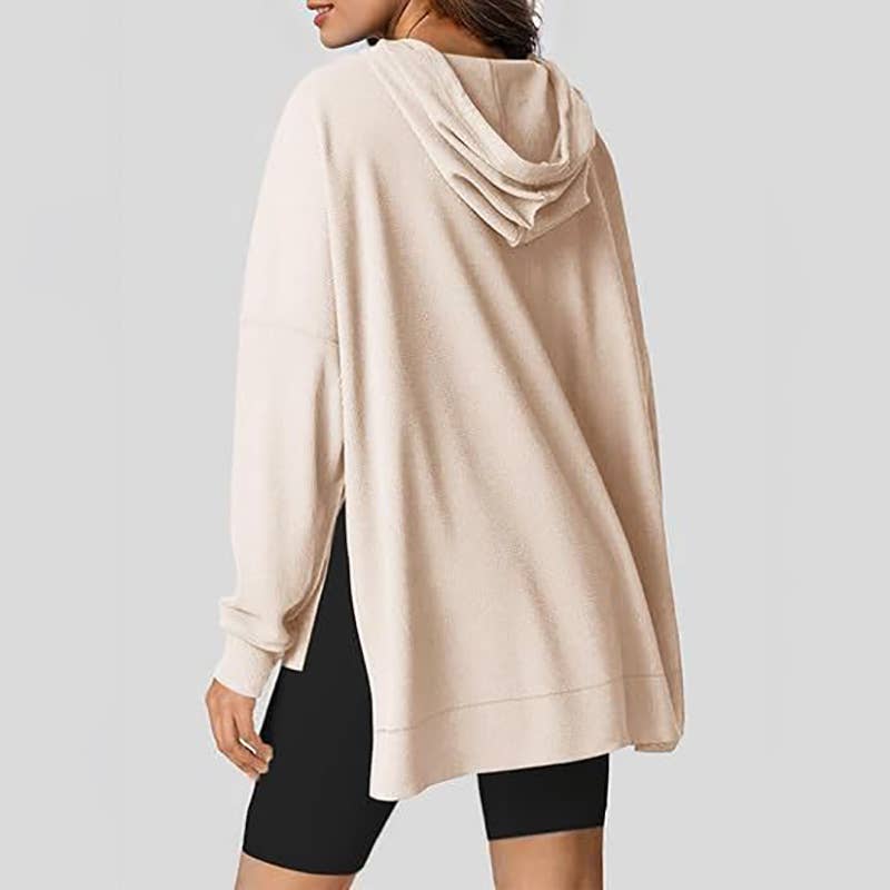 WOMEN'S LONG-SLEEVED WAFFLE POCKET HOODED JUMPER