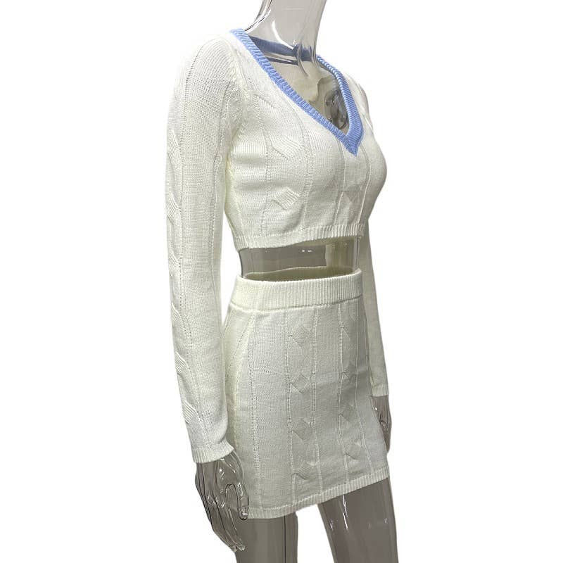 Knitted crop top sweater high waist skirt set