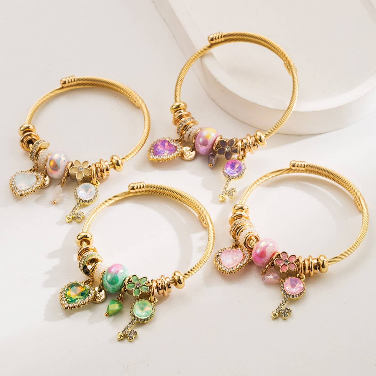 Alloy Couple Bracelet with Heart & Key Beads_CWMM8581