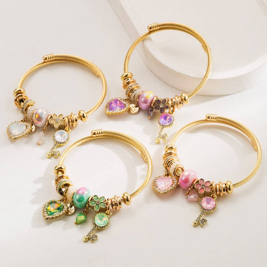 Alloy Couple Bracelet with Heart & Key Beads_CWMM8581