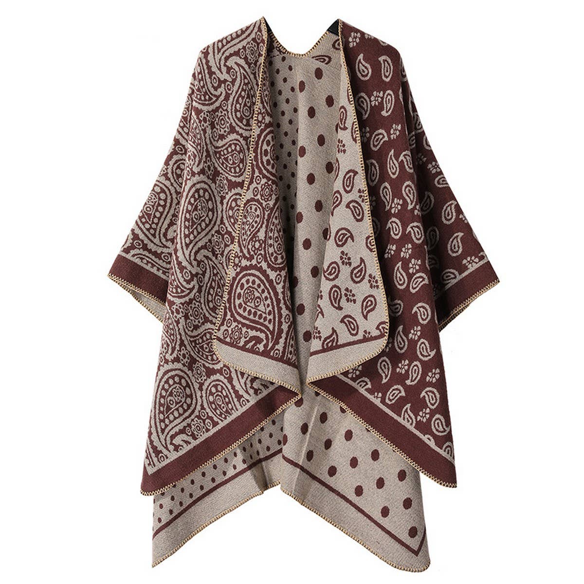DOUBLE-SIDED SLIT SHAWL COLORBLOCK SCARF CAPE