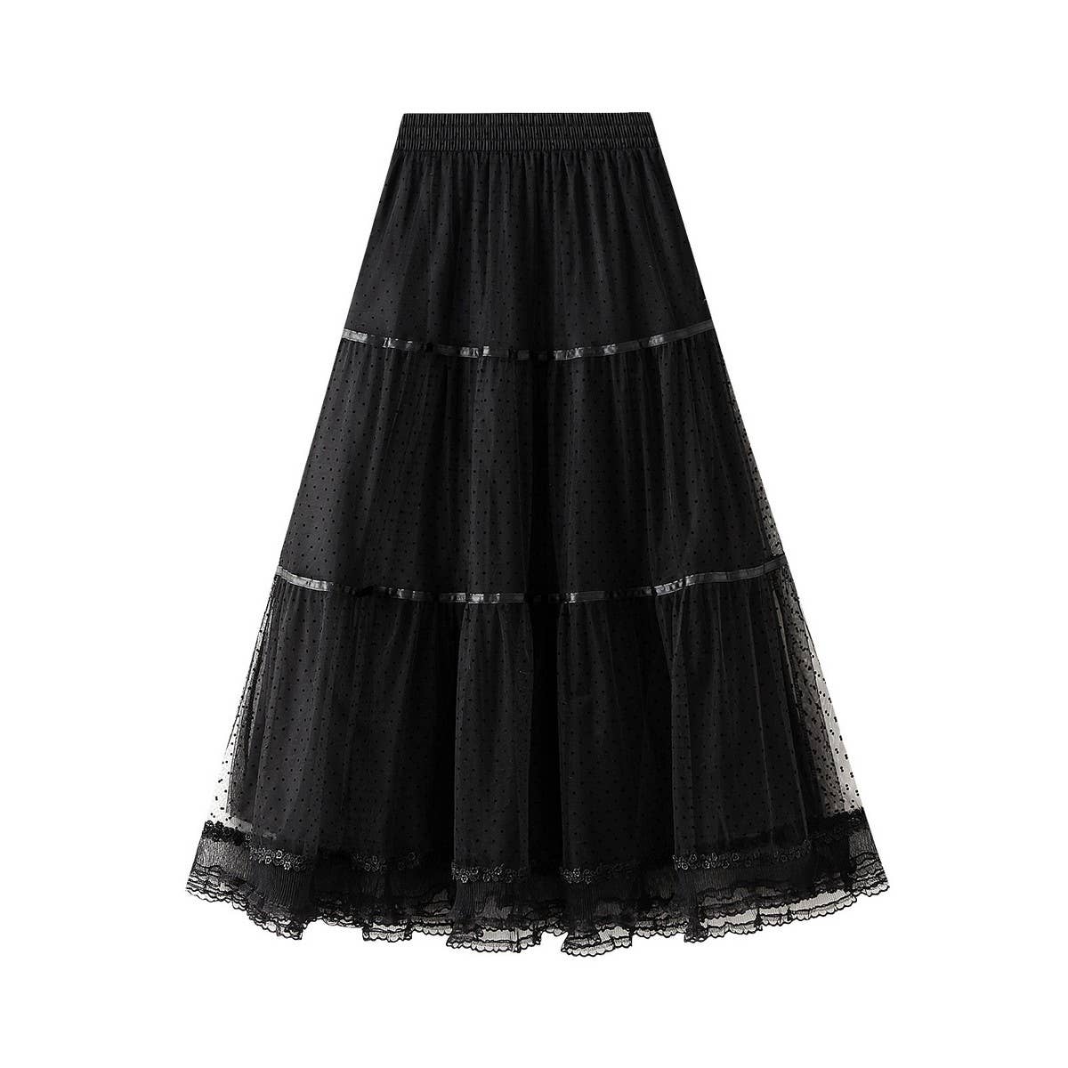 Lace Ruffle Trim Polka Dot Tulle Skirt