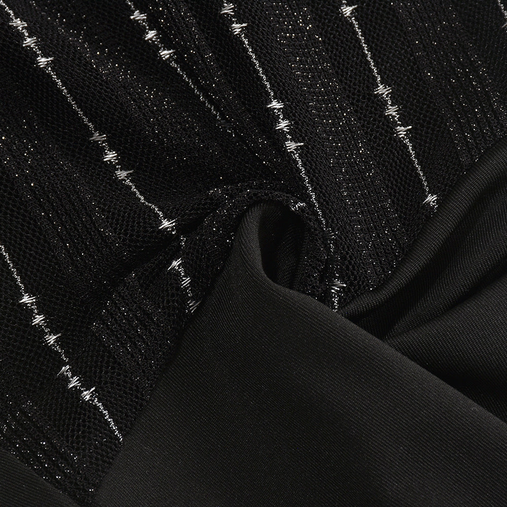 Mesh U Neck Splicing Elastic Sexy Jumpsuit