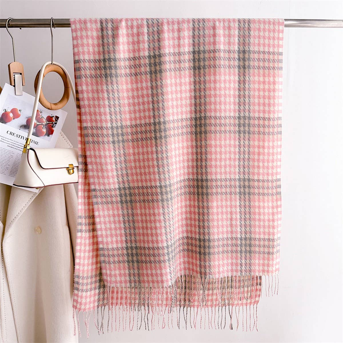 Woven Plaid Fringe Shawl Wrap for Fall Winter_CWASC2752