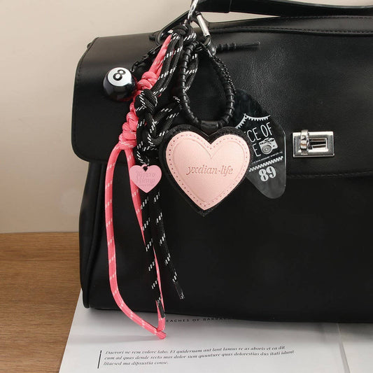 Pink PU Heart Keychain with No.8 Tag & Cord_CWMM7636
