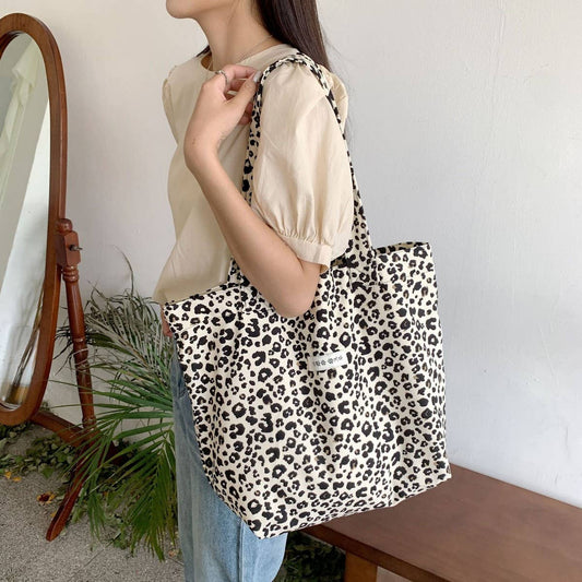 CWAB3905_LEOPARD PRINT LARGE CAPACITY CANVAS SHOULDER BAG