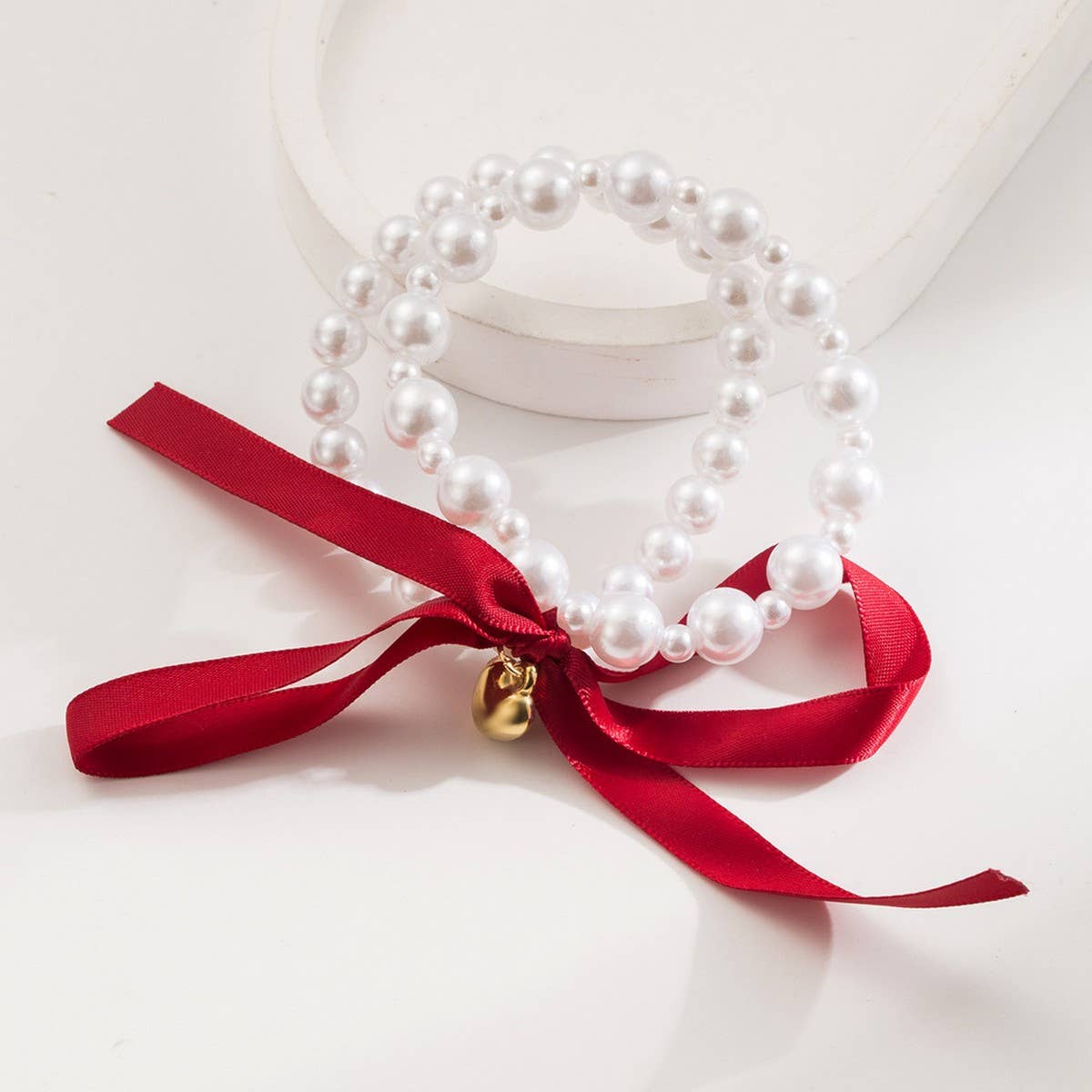 Delicate Heart Pearl Bow Hair Tie for Women