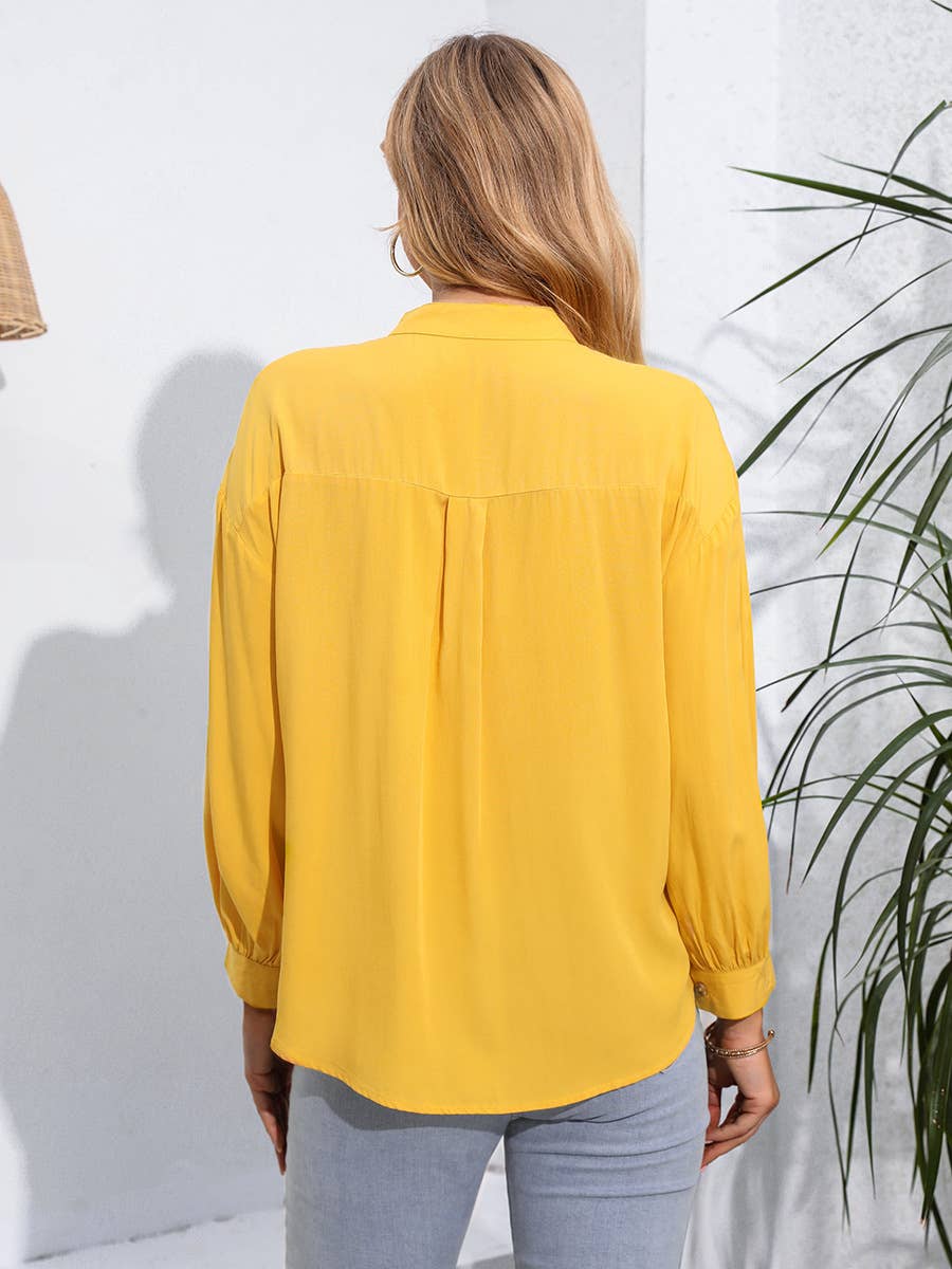 WOMEN'S  SOLID COLOR LONG SLEEVE CASUAL  SHIRT