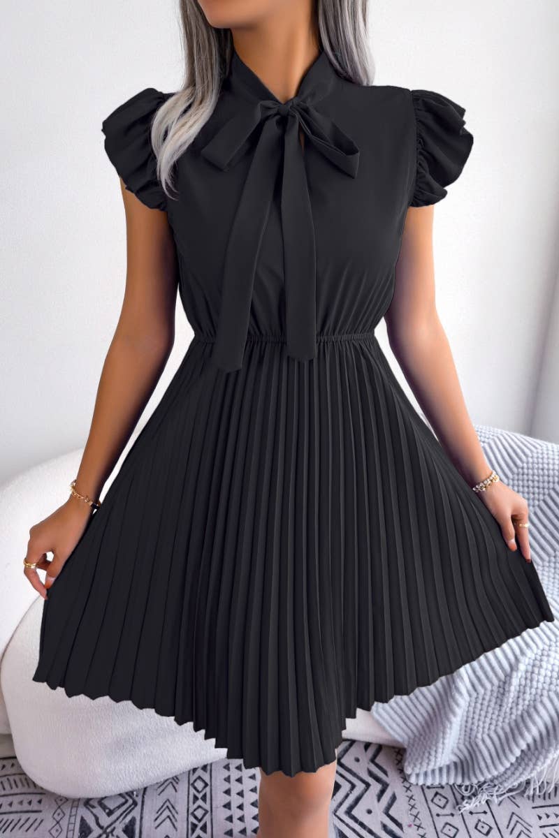 CWDSD4654_SUMMER BOW WAIST DROP PLEATED DRESS SHORT