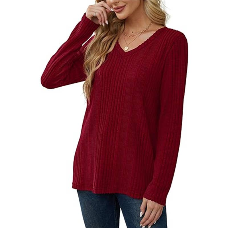 V-NECK KNITTED PIT STRIP BRUSHED LONG SLEEVE