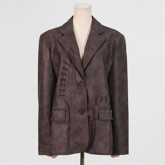 Chic Asymmetric Blazer with Ruched Drawstring_CWOCO1243