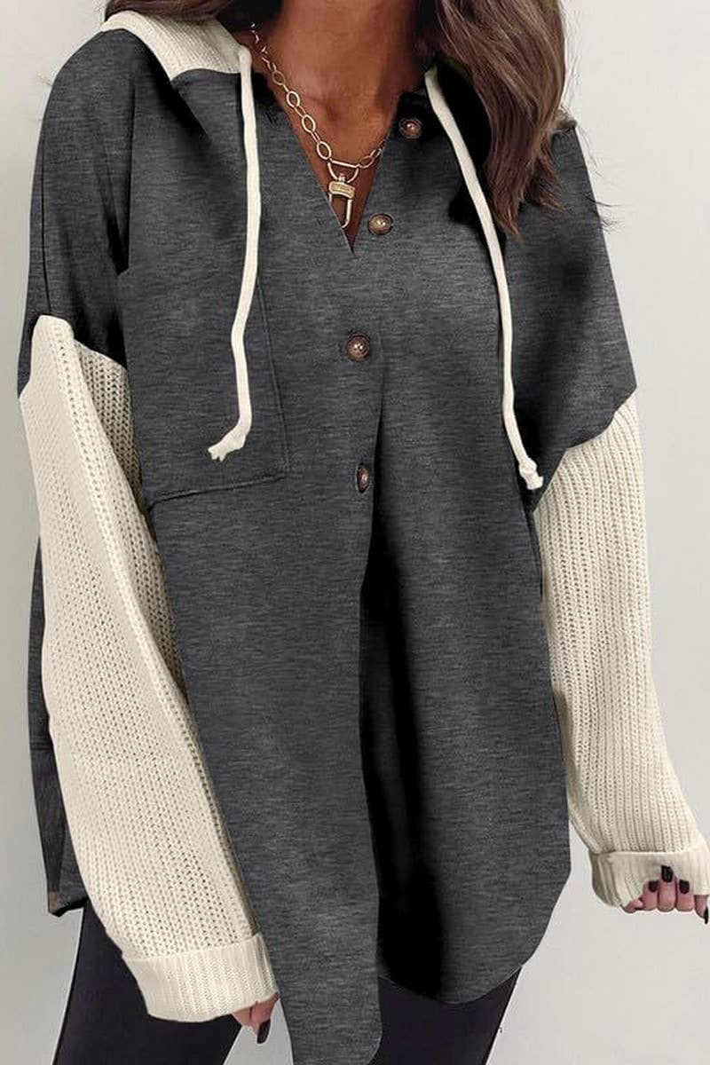 CWOHOL00602_KNIT PATCHWORK HOODIE CASUAL JACKET