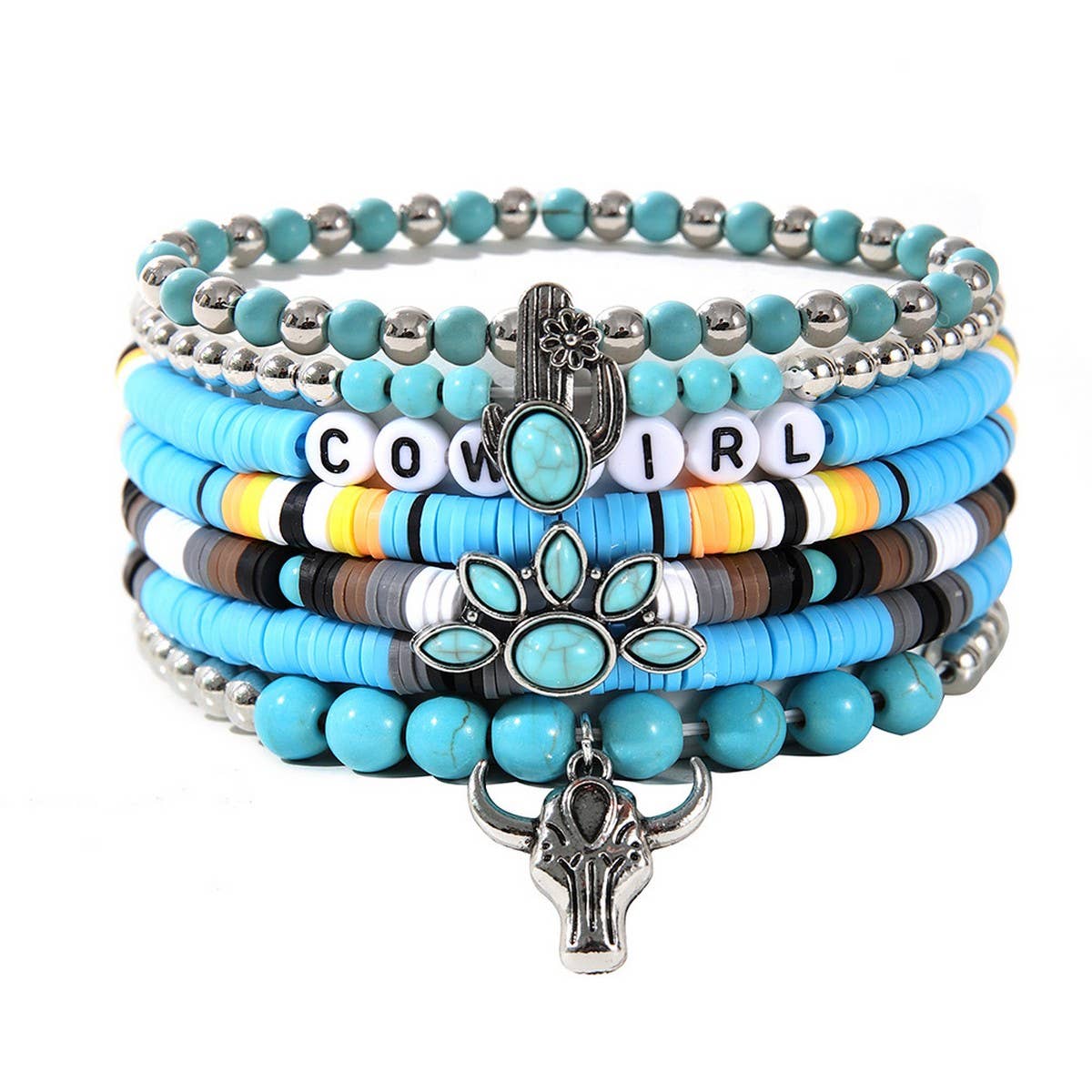 ETHNIC STYLE BULL HEAD CACTUS BRACELET SET