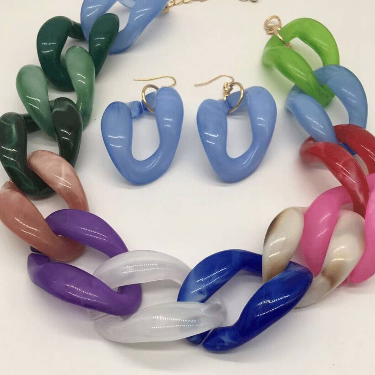 ACRYLIC COLORFUL CHAIN LINK NECKLACE EARRINGS SET_CWMM4910