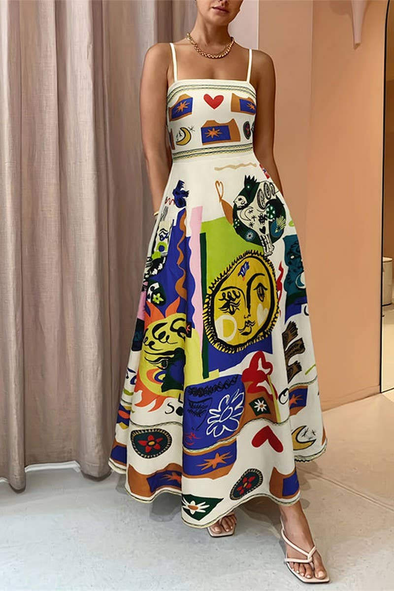 CWDHL0777_SUMMER GEOMETRIC GRAFFITI PRINT CONTRAST DRESS