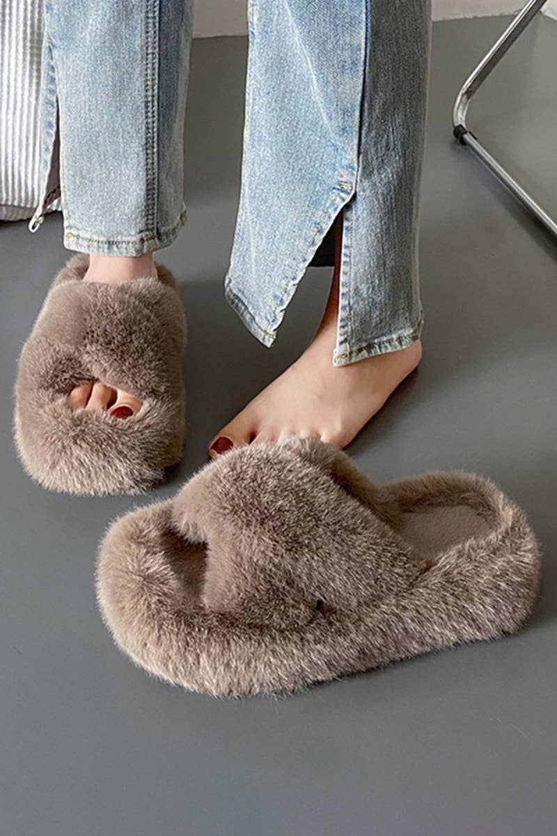 CROSS STRAP FLUFFY BEDROOM SLIPPERS