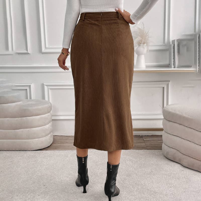 Elegant slit retro corduroy skirt