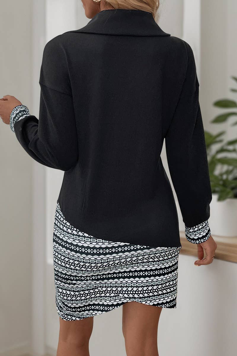 CWDSD7298_CASUAL IRREGULAR SWEATSHIRT PATCHWORK DRESS