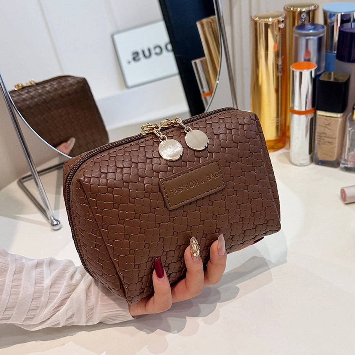 PORTABLE WOVEN PATTERN HIGH-END COSMETIC BAG_CWAB4402