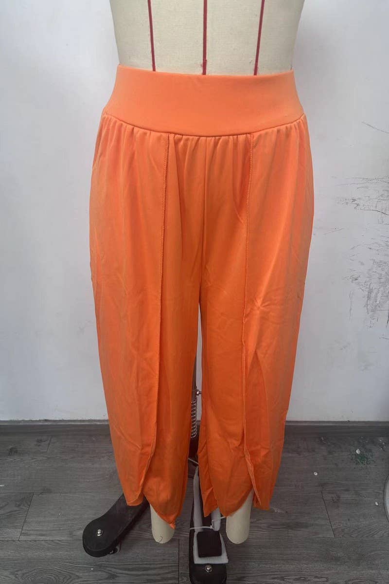 CWBLP1490_SOLID COLOR LOOSE HIGH WAIST HIGH SLIT TROUSERS