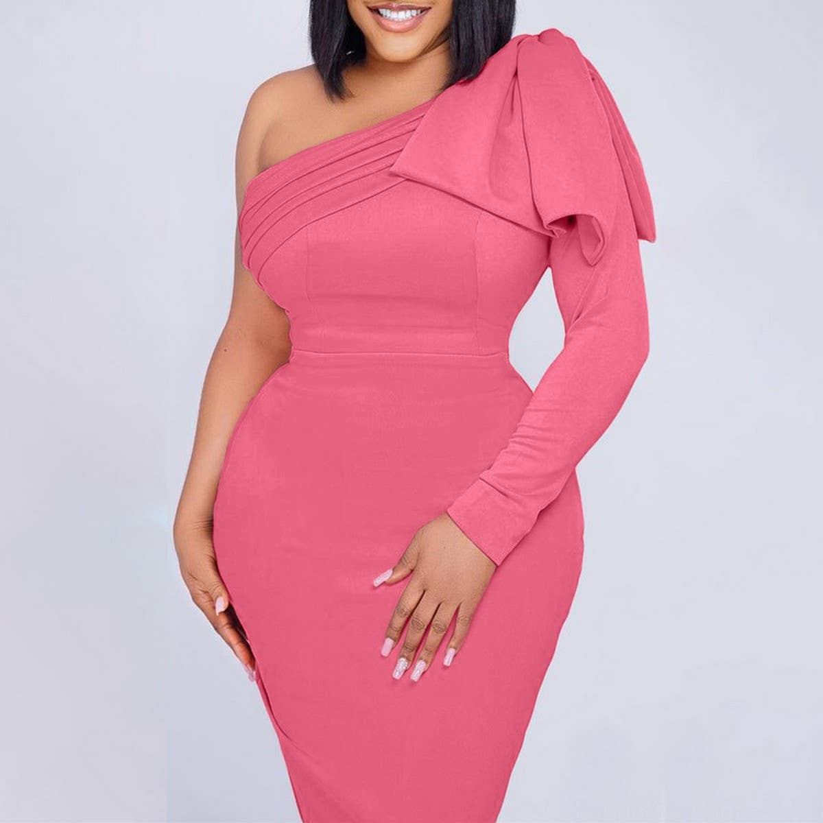 SLANT COLLAR SOLID COLOR FASHIONABLE HIPSEXY DRESS_CWDSD6162