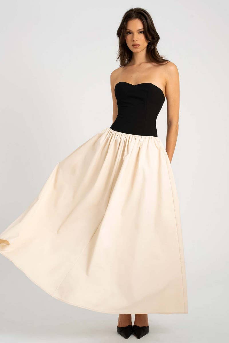 CWDMD6298_SUMMER CONTRAST COLOR TUBE TOP SLEEVELESS DRESS