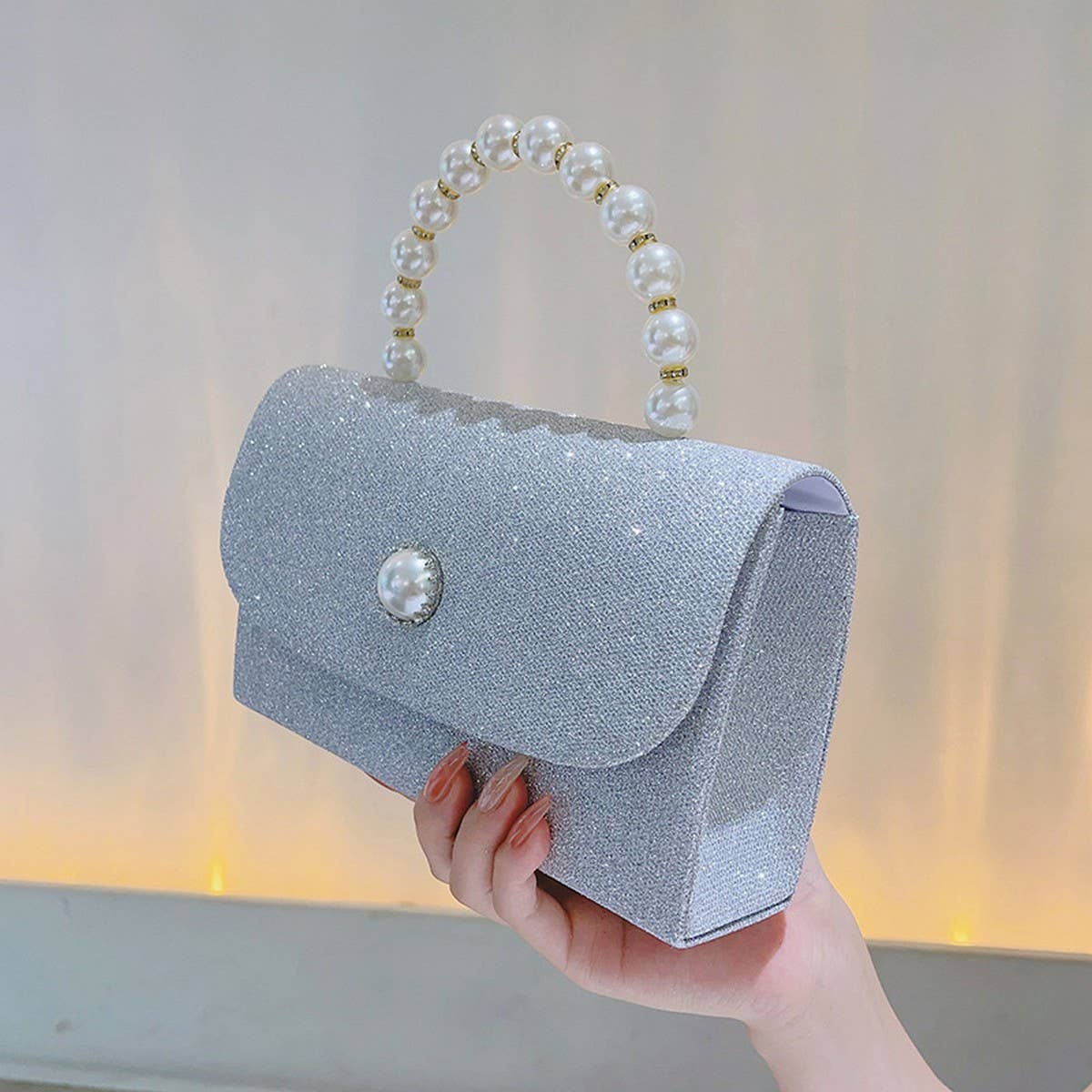 VINTAGE PEARL BAG SILVER SMALL SQUARE BAG_CWAB2517