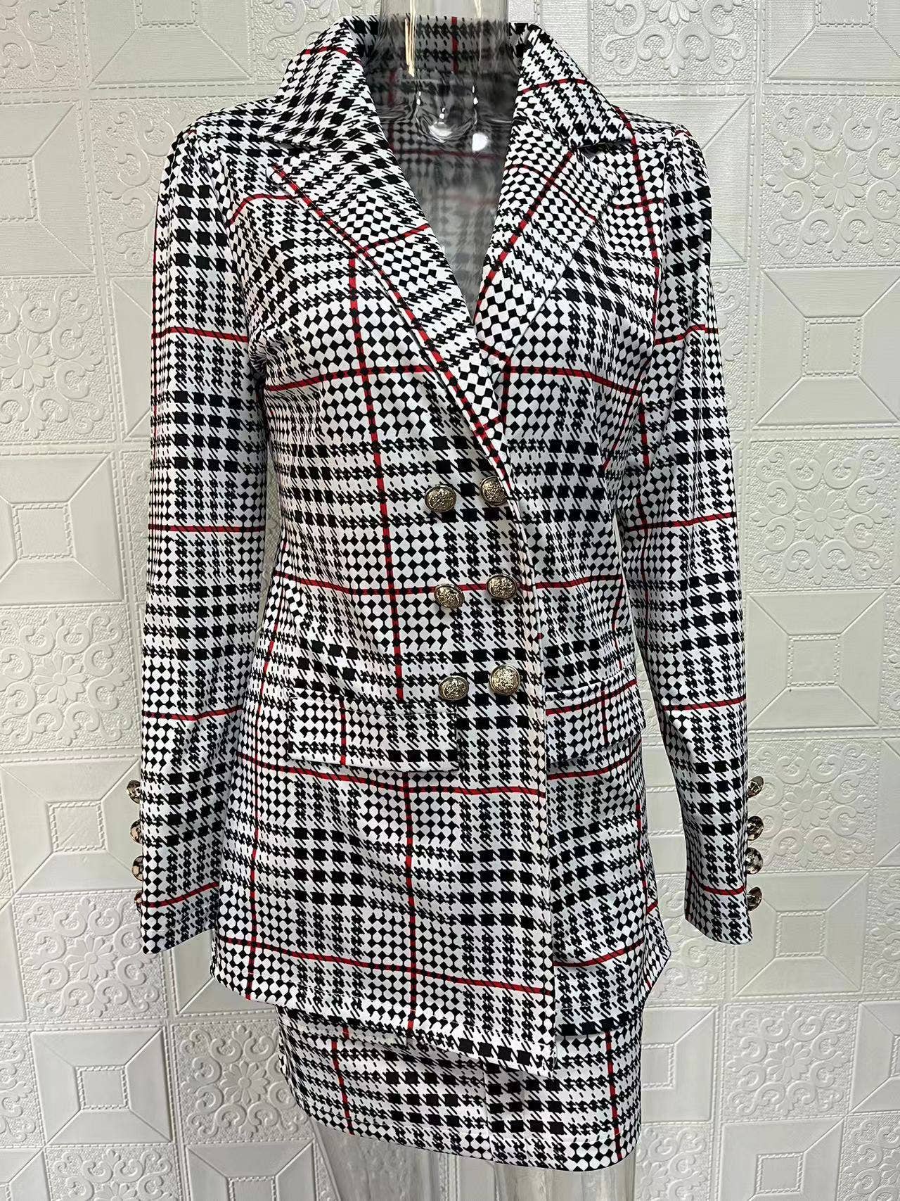 Fashionable printed puffed-sleeve suit jacket