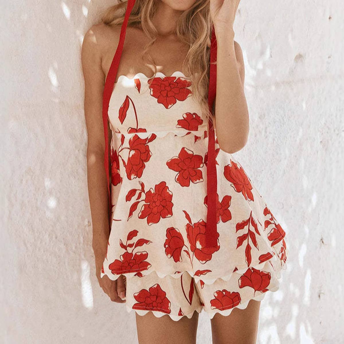 Fashion wrap top three-quarter trouser suit